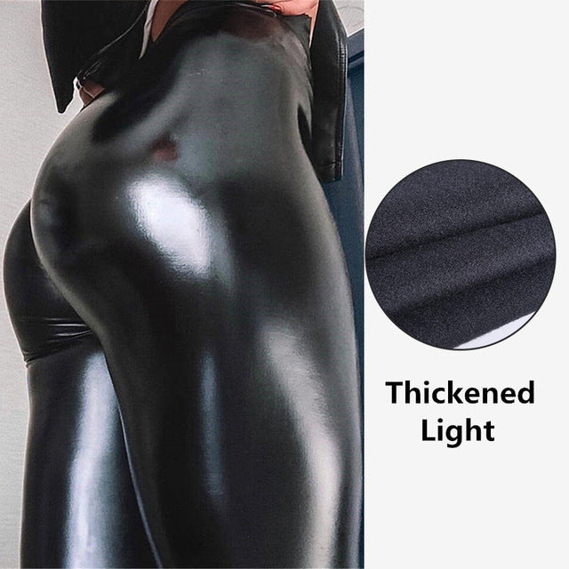 high waist Leather Women Leggings with thickened light