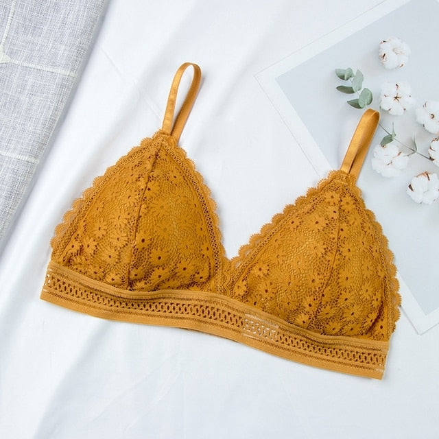 Yellow  Sexy Floral Lace Bra 