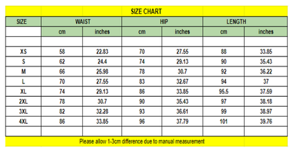 size chart Fitness Leggings