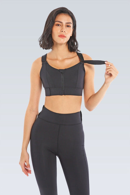 Black Adjustable Straps Sports Bra 