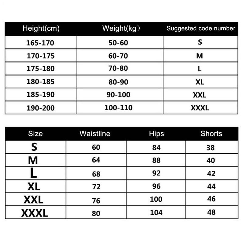 Men's Fitness Elastic Shorts size chart