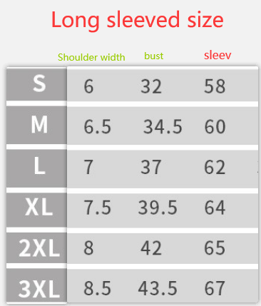 Sportswear Tracksuit Leggings long sleved size chart